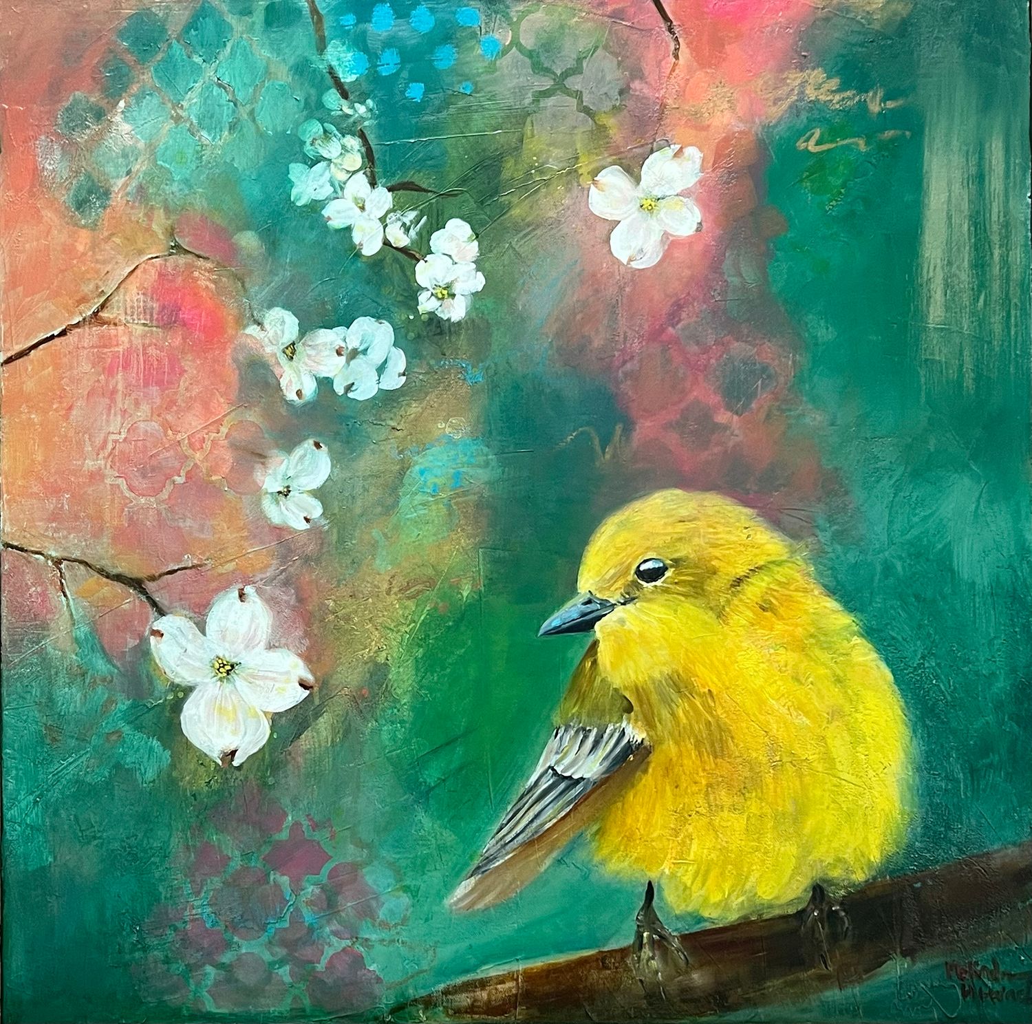 "Yellow bird on abstract", oil on canvas "Yellow bird on abstract", oil on canvas