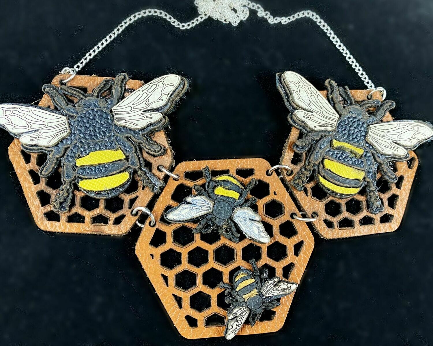 Honey Comb Bee Trio Necklace