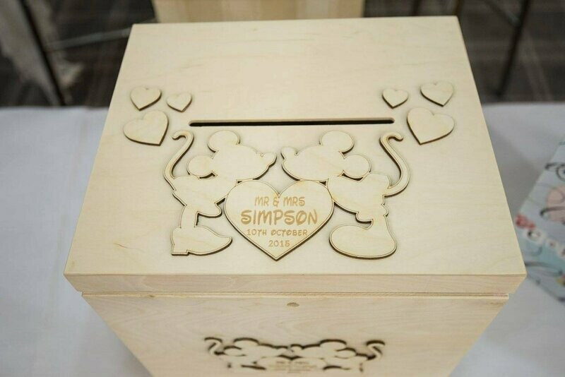 Mickey & Minnie Wedding Day Post Box with Slot and Lock
