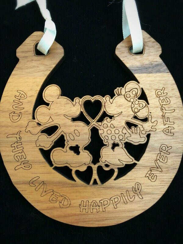 Disney Mickey and Minnie Entwined Tail Heart Wedding Horse Shoe