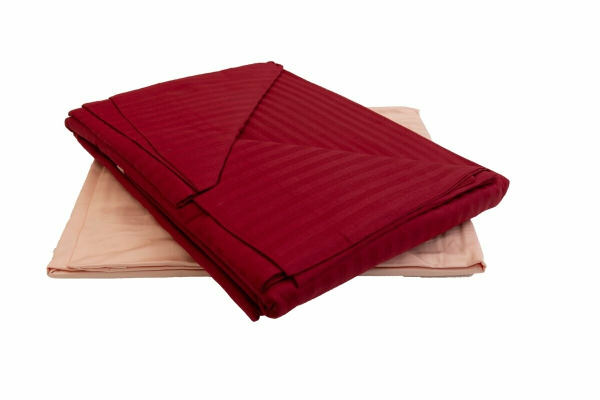 LEDA COMPLETO COPRIPIUMINO 2P RASO COTONE, Colore: Bordeaux (sacco e federe) - Rosa (lenzuolo sotto)