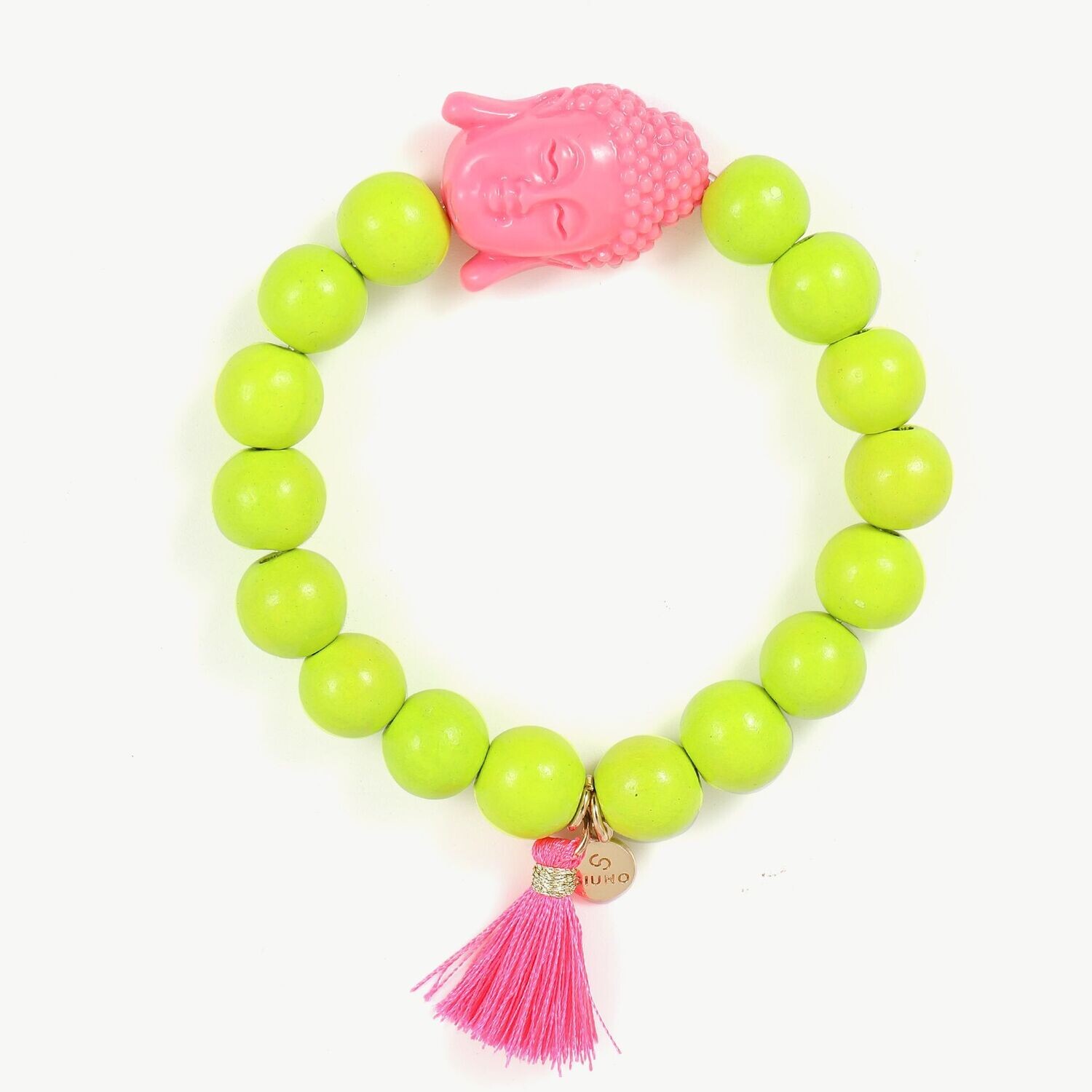 Elastisches Armband "Buddha" limettengrün / pink