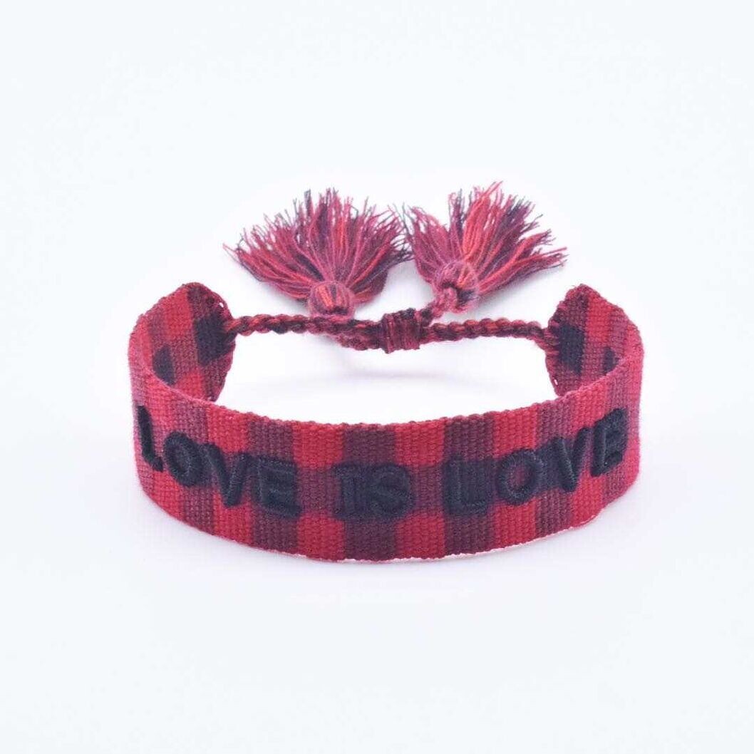 CANVAS Armband "LOVE IS LOVE" Check Red