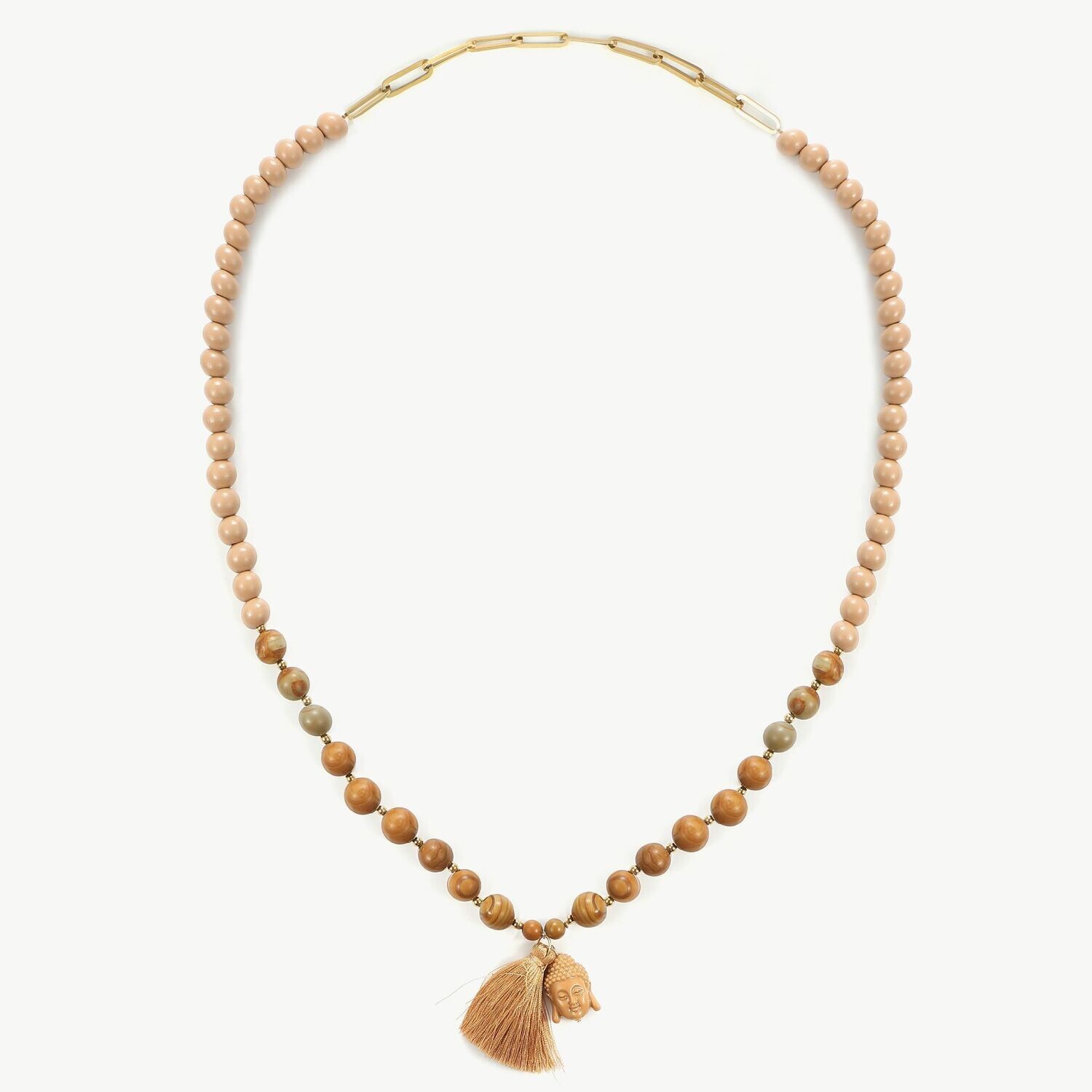 Halskette aus Holzperlen mit Buddha-Kopf