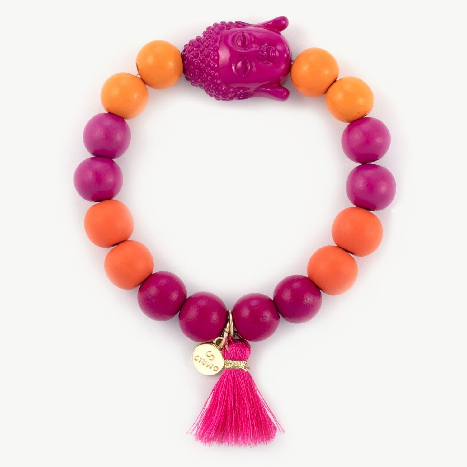Elastisches Armband "Buddha" fuchsia / orange