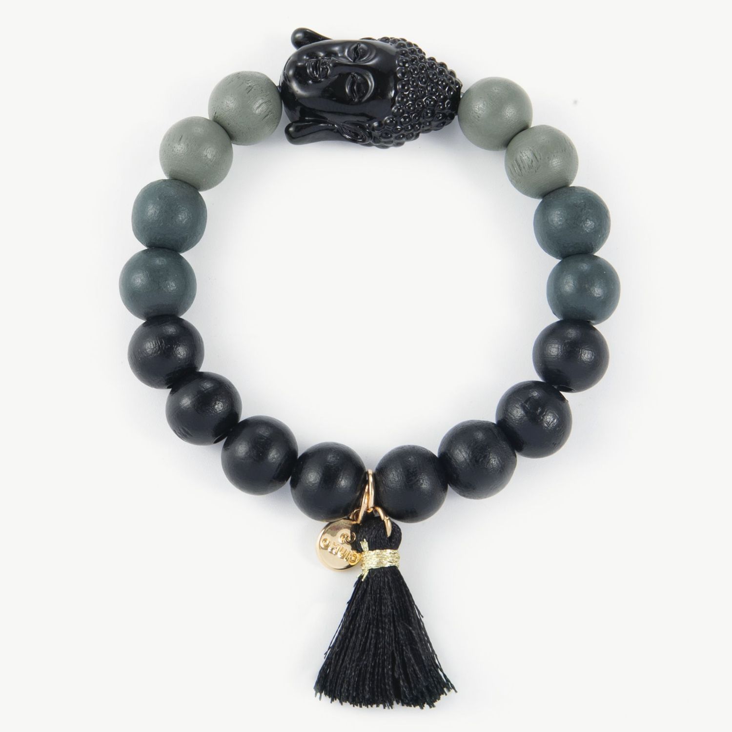 Elastisches Armband "Buddha" schwarz / grau