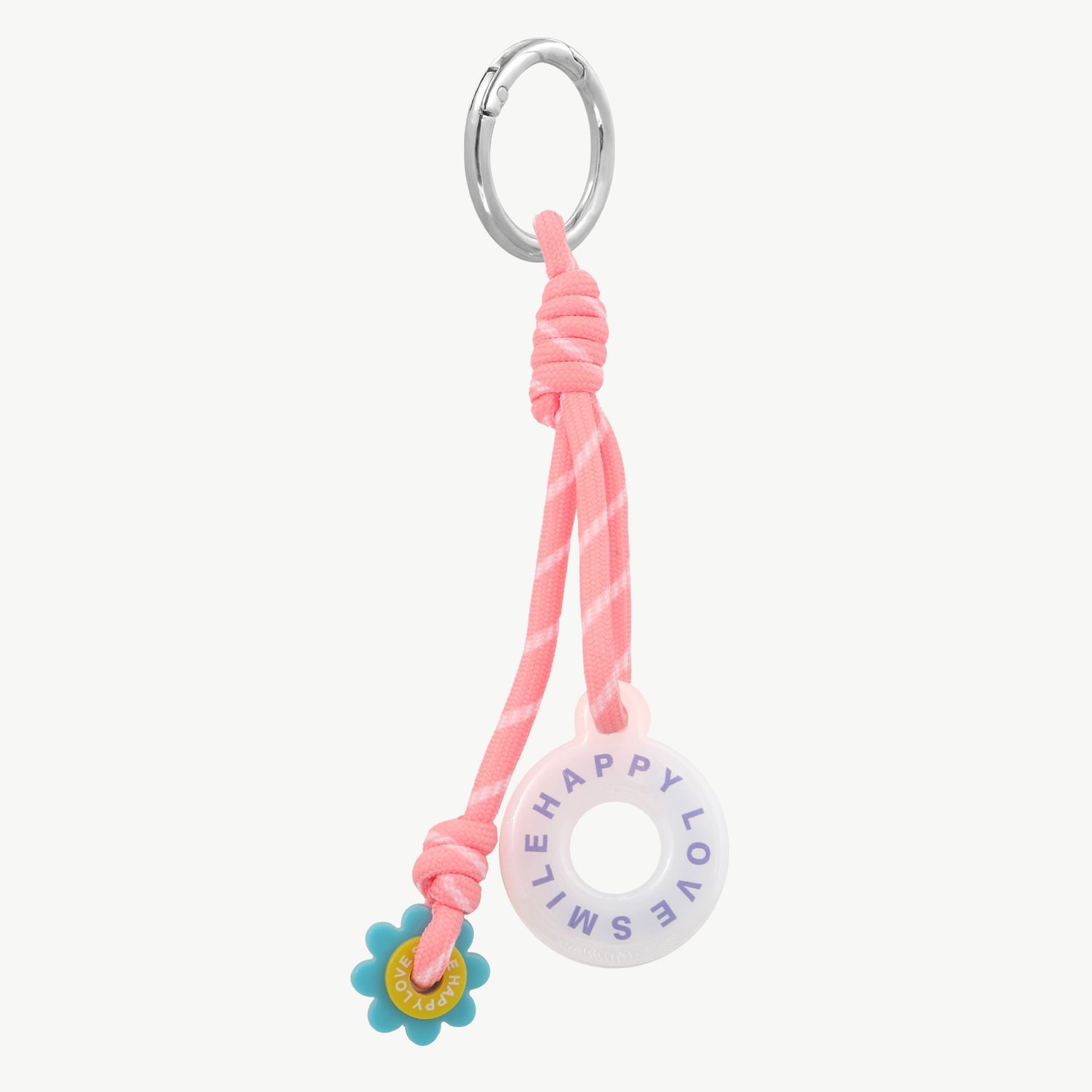 Schlüsselanhänger aus Seil mit Blumen und kreisförmigen Motiven verziert apricot