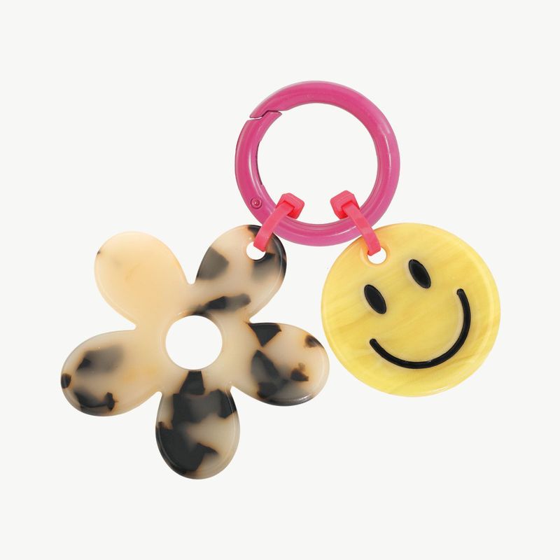 Schlüsselanhänger Smiley mit Blume gelb/ leo