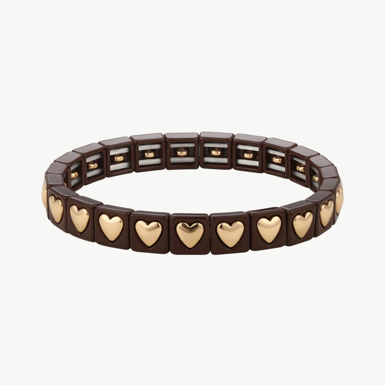 Elastisches Armband mit Herzlegierung braun