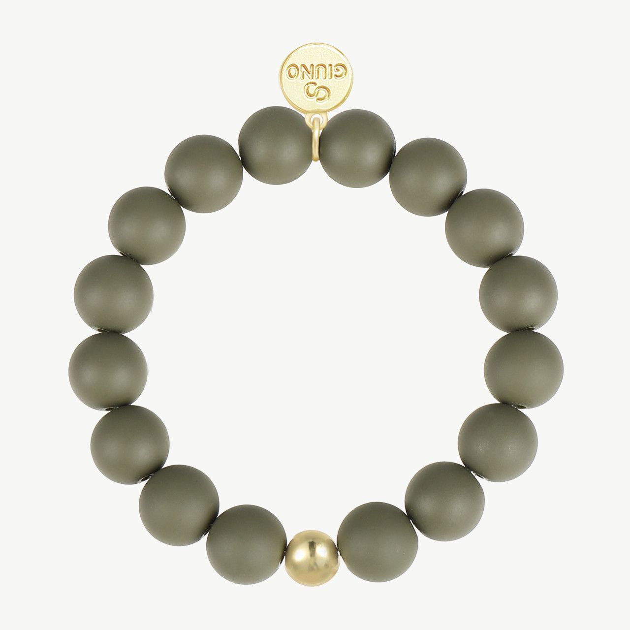 Elastisches Acrylarmband aus Kupferperlen oliv