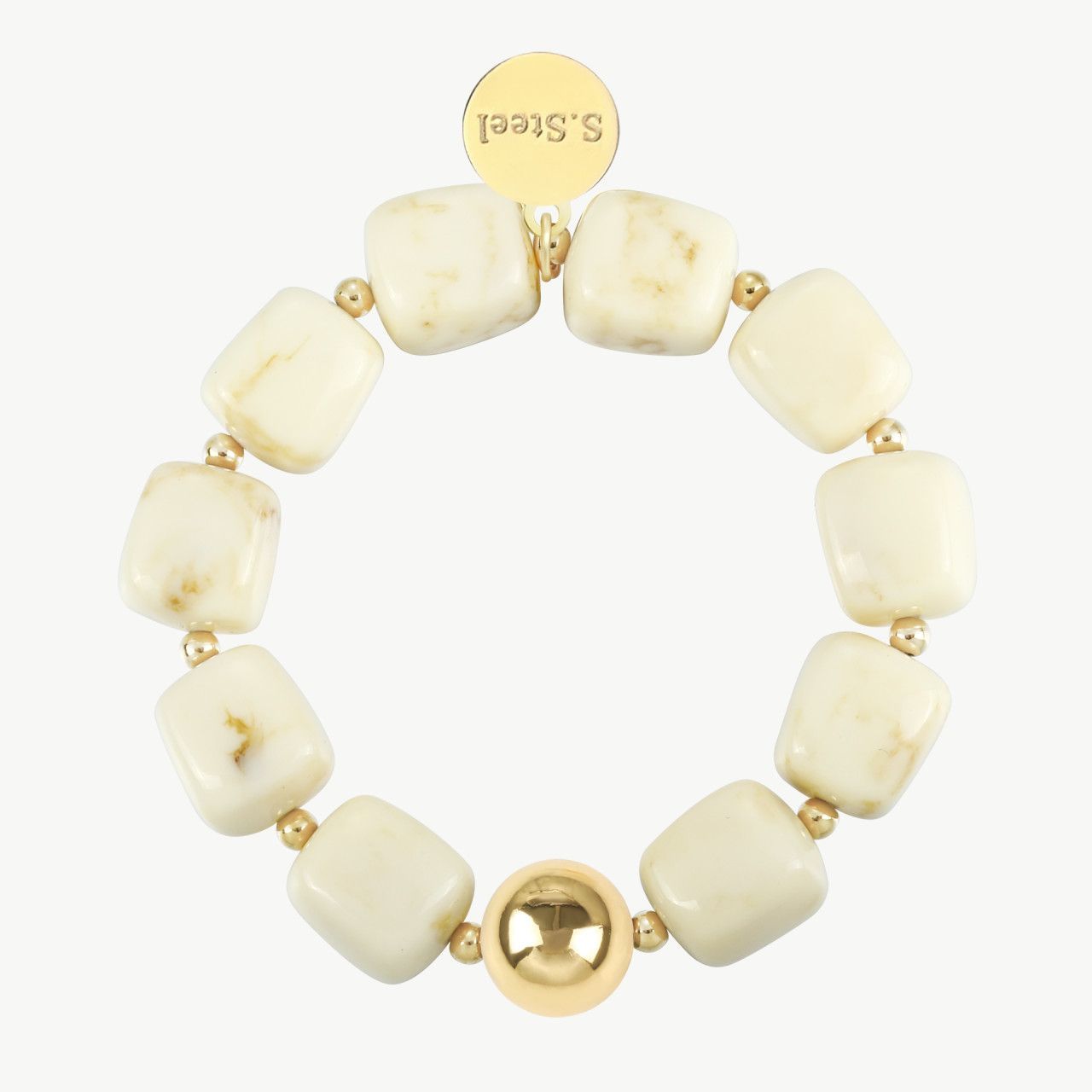 Quadratisches elastisches Armband aus Acryl beige