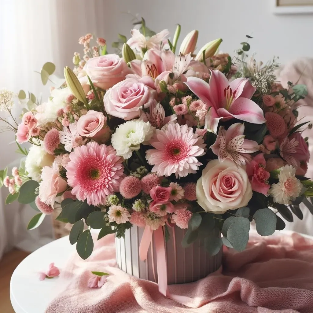 Romantic bouquet of pink and white colors
