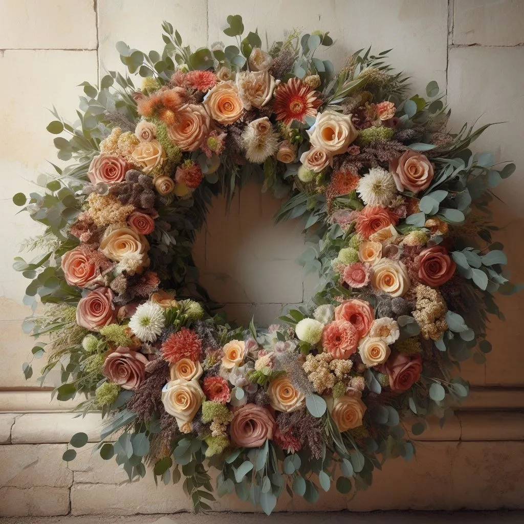 Funeral wreath in warm colors