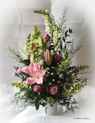 Tall arrangement with lilies