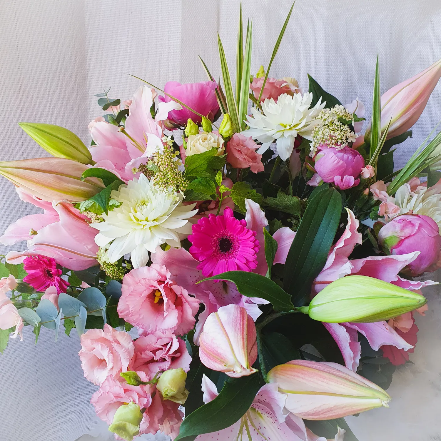 Pink and white bouquet with lilies