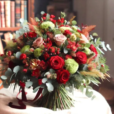 Green and red bouquet