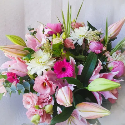 Pink and white bouquet with lilies