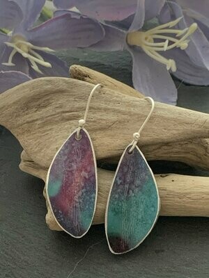 Printed Aluminium and sterling silver drop earrings - turquoise, lilac and pink