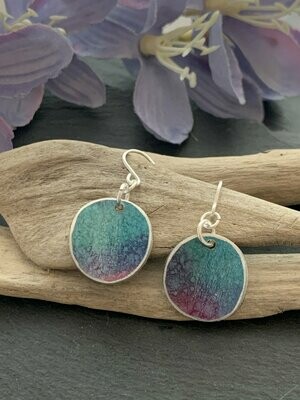 Printed Aluminium and sterling silver drop earrings - turquoise, lilac and pink