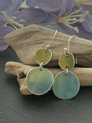 Printed Aluminium and sterling silver drop earrings - turquoise and Lime green