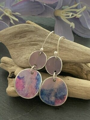Printed Aluminium and sterling silver drop earrings - Lilac, pink and blue