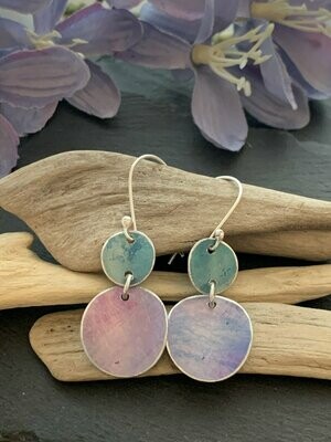 Printed Aluminium and sterling silver drop earrings -Lilac and teal