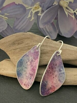 Printed Aluminium and sterling silver drop earrings - Blue, lilac and pink
