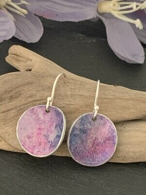 Printed Aluminium and sterling silver drop earrings - Lilac and Purple