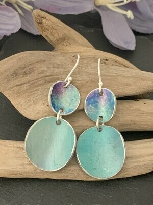 Printed Aluminium and sterling silver drop earrings - Light Turquoise, lilac and Blue