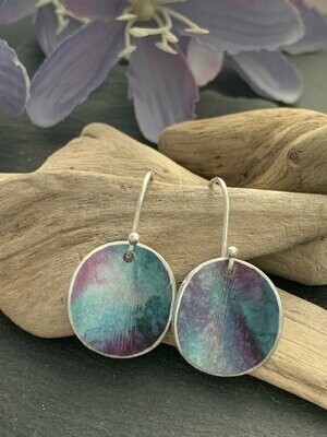 Printed Aluminium and sterling silver drop earrings - Turquoise and Purple