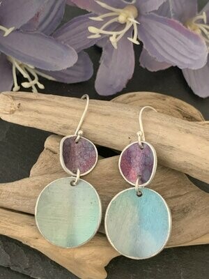 Printed Aluminium and sterling silver drop earrings - Light Teal and Lilac