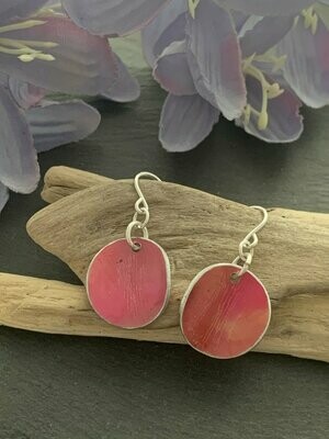 Printed Aluminium and sterling silver drop earrings - Orange and Coral