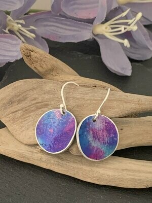 Printed Aluminium and sterling silver drop earrings - Turquoise, lilac and purple