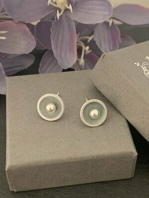 Printed Aluminium and sterling silver domed stud earrings- Pale grey