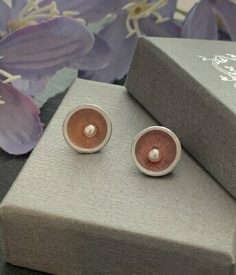 Printed Aluminium and sterling silver domed stud earrings- Soft Orange