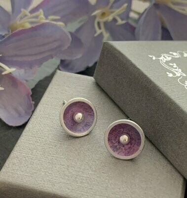 Printed Aluminium and sterling silver domed stud earrings- Pink/lilac