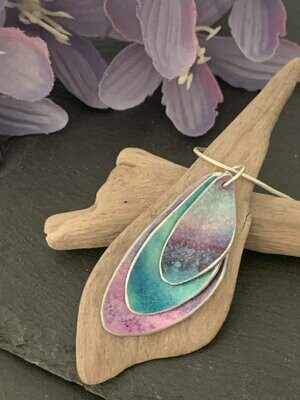 Hand Painted Aluminium Wing Pendant - Teal, Pink and Purple