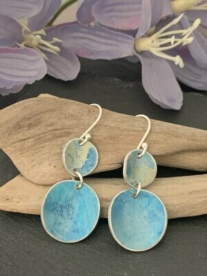 Printed Aluminium and sterling silver drop earrings -Sky Blue and Lime