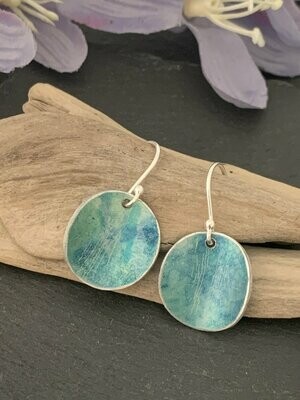 Printed Aluminium and sterling silver drop earrings - Teal and Green
