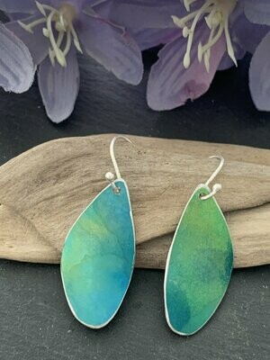 Printed Aluminium and sterling silver drop earrings - Blue/green