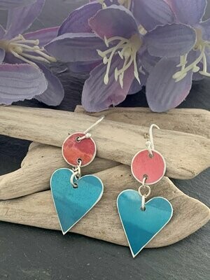 Printed Aluminium and sterling silver drop earrings - Turquoise, Teal and Orange