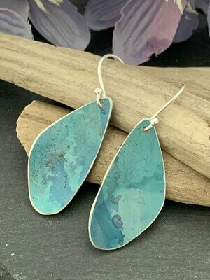 Printed Aluminium and sterling silver drop earrings - Blue/green