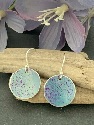 Printed Aluminium and sterling silver drop earrings - Light blue and purple