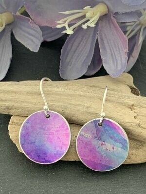 Printed Aluminium and sterling silver drop earrings - blue and purple