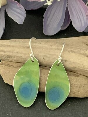Printed Aluminium and sterling silver drop earrings - Lime and Blue