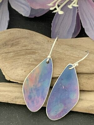 Printed Aluminium and sterling silver drop earrings - Blue, lilac and peachy/pink