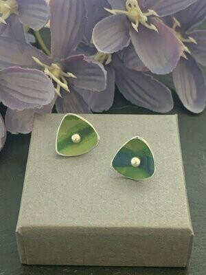 Printed Aluminium and sterling silver mini drop earrings - Green
