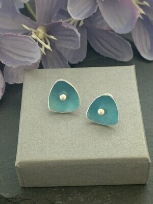 Printed Aluminium and sterling silver mini drop earrings - teal/turquoise