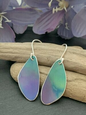 Printed Aluminium and sterling silver drop earrings - Turquoise and purple