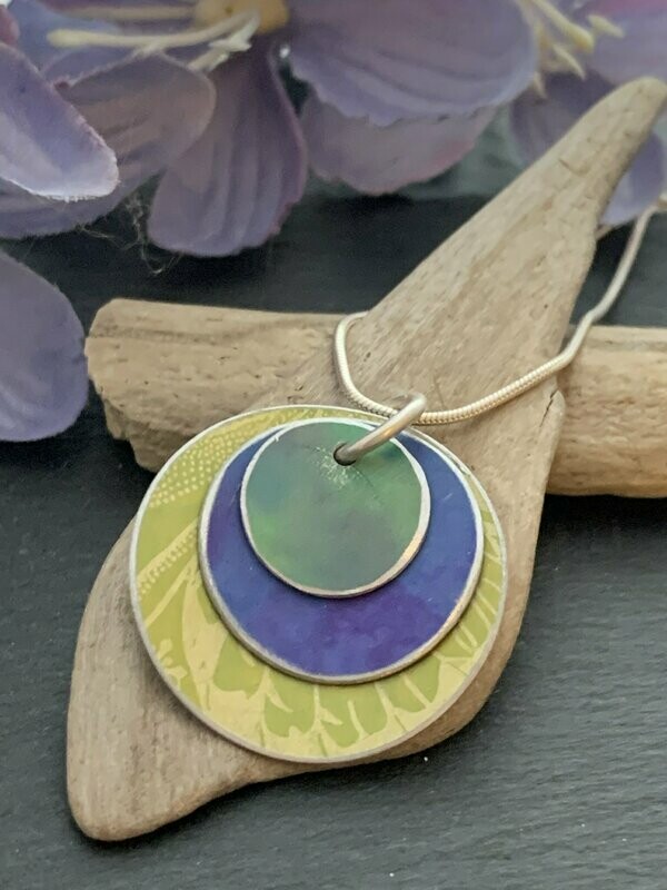 Hand Painted Aluminium  Pendant - Lime Green and Purple